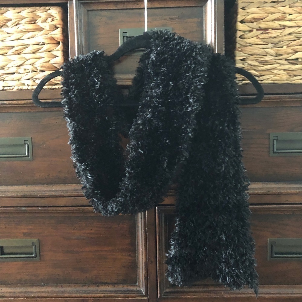 Handmade black faux fur long rectangle black scarf